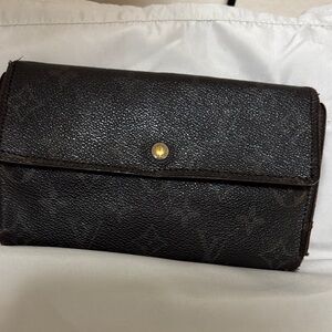 Louis Vuitton Dark Brown Monogram Fold Wallet with Gold Snap